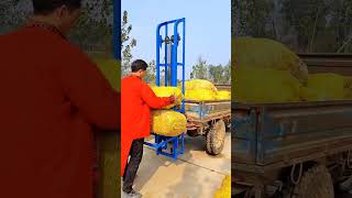 The hay bale loading tool is driven by the vehicle battery and can be hung