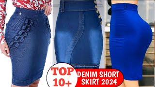 Top 10+ latest and trendy denim jeans short skirt styles 2024 || how to style denim jeans top