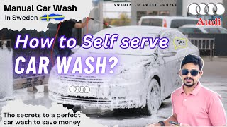 Our AUDI A5 🏎️ Car Wash experience in Sweden at OKQ8 | Telugu vlogs from Sweden | Europe #carwash