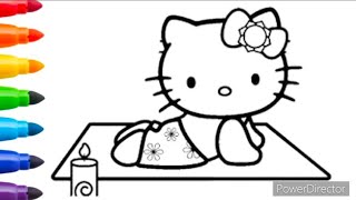 Drawing and Coloring 🌈 Hello Kitty || Hello Kitty Doing yoga Drawing for Kids and Toddlers||#drawing