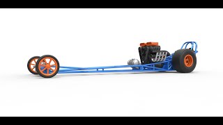 3D printable Front engine dragster with double supercharged V8 Scale 1:25 3D model view