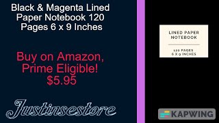 Black & Magenta Lined Paper Notebook 120 Pages 6 x 9 Inches Gifts for Student @Justinsestore