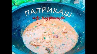 Паприкаш в казане на костре. Курица с паприкой в сливочном соусе.