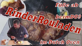 Rinder Rouladen aus dem Dutch Oven mit Rotkraut und Klößen