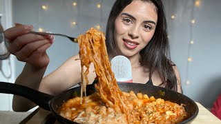 Asmr|| Spicy Tteokbokki with rice cakes and ramen🍜(up-close eating sounds)