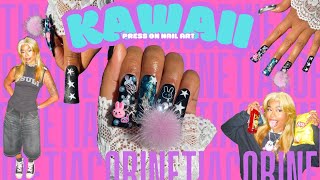 Creating A Press On Set To See  Tiacorine 💖 | Kawaii Nail Art | Junk Nail Art | Press On Nail Art