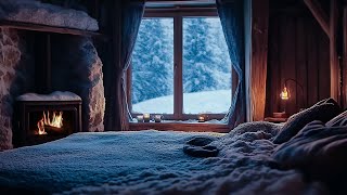 SLEEP INSTANTLY AFTER 5 MINUTES in a Cozy Winter Hut| 🔥Wind & Crackling Fireplace For Sleep Relaxing