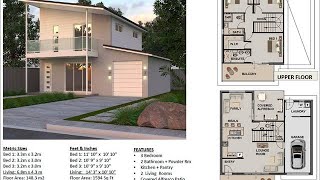 146 DU | Narrow Lot 2 Storey 3 Bed + 2 Bath :146.3 m2  | Preliminary House Plans