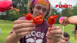 CAROLINA REAPER CHALLENGE: HOTTEST PEPPER IN THE WORLD (PUKE WARNING)