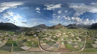 Testing video 360 8K 30fps, pemandangan di atas sawah sembalun, lombok, NTB