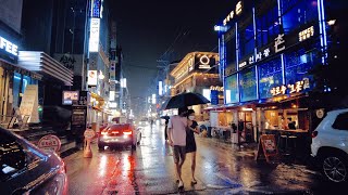 HEAVY RAIN WALK SINSA BACKSTREET SEOUL KOREA 4K ASMR | Rain Ambience Night Seoul City Sounds