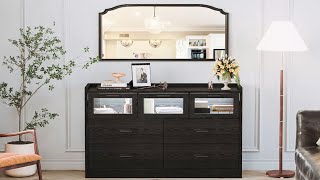 Upgrade Your Living Space with LIKIMIO Black 7 Drawer 47" Glass Dresser