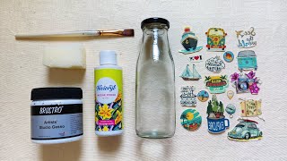 DIY BOTTLE DESIGN | DECOUPAGE ON BOTTLE | BOTTLE ART WITH STICKERS