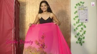 How to wear saree with strapless blouse | Pink saree draping | Saree draping tutorials/Sneha beauty