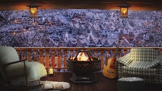 Winter Cozy Porch Ambience | Relaxing Fireplace and Falling Snow Sounds