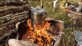 Solo Overnighter in the Bushcraft Shelter and Campfire Cooking