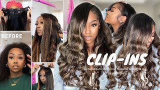 How To: Side part Clip-in w/ eave out | Light Yaki Balayage/Highlights ft. Curls Queen Hair