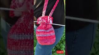 Crochet drawstring handbag