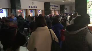 Central Train Station in Kyiv, Ukraine is flooded with people who are trying to escape.