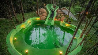 Amazing! She Build Water Slide Mini Pool Around Underground Bamboo House