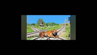 Three Trains Vs Tiger #2 Stops the Train | Train Simulator Part 1#shorts#viral#three train#omvfx....