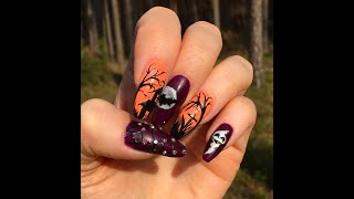 Halloween Nail Art | Trees, Bat, Ghost