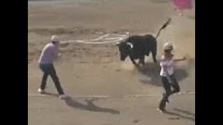 Animal activists jump into arena and are attacked by bull