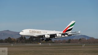 Emirates A380 engines roar upon arrival at Christchurch Airport 11 August 2024 (EK412) A6-EUS