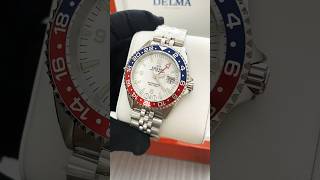 Men's Delma Watch Santiago GMT Meridian Silver / White Red 43MM Automatic