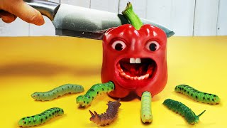 Making Stuffed Bell Pepper (Annoying Orange Style) - Stop Motion Cooking ASMR Funny Videos