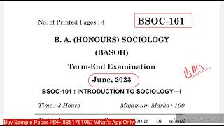 BSOC 101 Important Questions with Answer | BSOC 101 Guess paper | BSOC 101 Sample paper