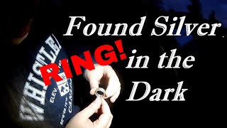 Found Silver Ring in the Dark! Metal Detecting!