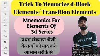 Trick To Learn d-Block Elements|First Transition Series|3d Series #shorts