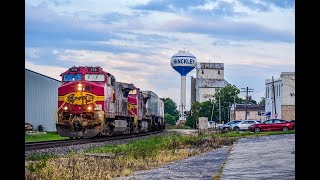 A Pair of BNSF Fakebonnets take an Eastbound Intermodal Train Through Hinckley on the Aurora Sub