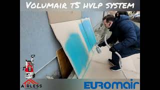 Volumair T5 HVLP turbine spraying Benjamin Moore water-based paint