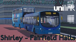 Route U2C Full Route Visual: Shirley to Fairfield Halls | Croydon Roblox