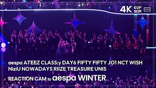 241117 aespa ATEEZ DAY6 FIFTY FIFTY NCT WISH RIIZE TREASURE REACTION CAM to aespa WINTER @KGMA2024