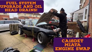 CA18 swapped JDM MIATA fuel system upgrade! And OIL HEAD DRAIN is done!! CA18DET MIATA BUILD PT7