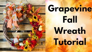 Grapevine Fall Wreath Tutorial | Fall Wreath | Dollar Tree Florals