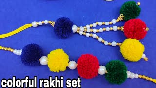 Colorful Rakhi set for bhaiya and bhabhi. DIY RAKHI. HANDMADE RAKHI. LUMBA RAKHI SET. DIY RAKHI SET.