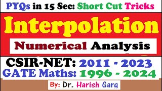 PYQs on Interpolation | Numerical Analysis |CSIR NET 2011 - 2023 |GATE 1996 - 2024 | Fully Short Cut