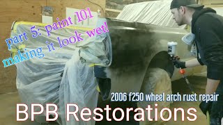 How to Weld in wheel arch rust repair panel (99-07 Ford f250) part 5 wet paint