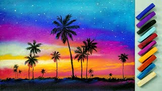 Landscape drawing for beginners with soft pastels - landscape painting