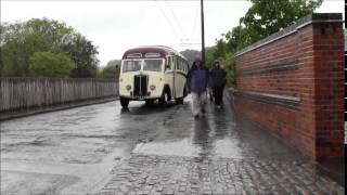 A  vintage bus in the rain