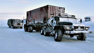 Truckers Of The North.   The roads of the far North Winter road.  Crazy Russians Peoples