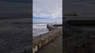 HUGE wave ENGULFS Lighthouse in Winter Storm SLOW MO #waves #storm #seaham