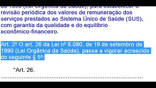 Lei estabelece revisão periódica dos valores por serviços prestados pelo SUS