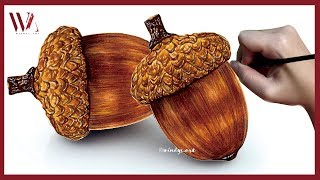 How to Paint an Acorn in Watercolor- Windy Shih