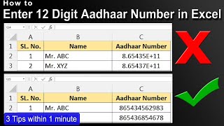 How to Enter Aadhaar Number in Excel 🔥🔥🔥