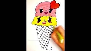 How to Draw Cute Ice Cream  🍨 Coloring for kids  🎨 #shorts #forkids #drawing #easydrawings